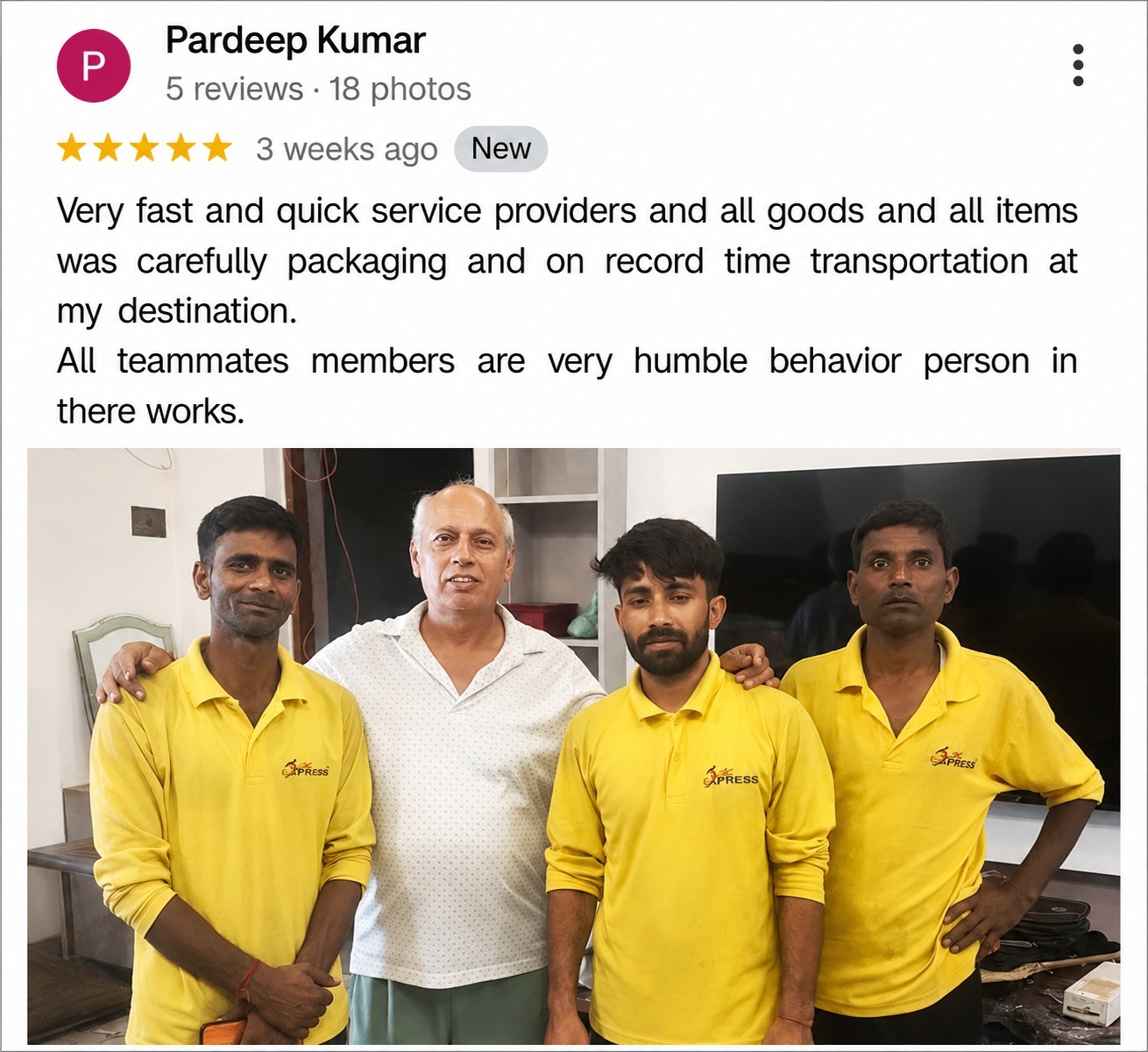 Google review from Kundan Kumar - quick and careful packing of all goods in Dwarka